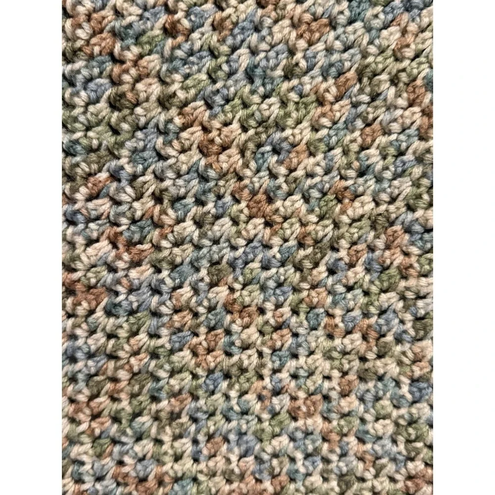 Handmade Crochet Lap Blanket Throw Multicolor Green Blue Tan 54
